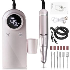45000RPM Professional Nail Drills Kit With 6 Drill Bits, Portable Electric Nail Drill For Acrylic Nails Gel Polishing Removing, Rechargeable Nail (Option: Pink)