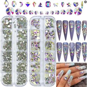 12-grid Water Drop Heart AB Crystal Nail Art Decorations (Option: PH2582 AB Color-Suit)