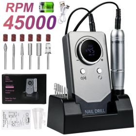 Electric 45000RPM Nail Drill Machine Rechargeable Portable Nail File Electric DIY Nail Drill Kit With Smart LCD Screen For Gel Nail Manicure And (Option: Gray)