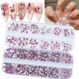 12-grid Water Drop Heart AB Crystal Nail Art Decorations (Option: PH2584 Light Pink-Suit)