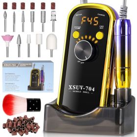 Professional Rechargeable Electric Nail Drill 40000 RPM, Portable Nail File With Storage Stand For Acrylic Gel Polishing Removing - Easy To Use F (Option: Yellow)