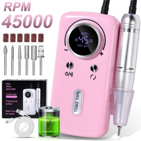 Professional Electric Nail Drill, 45000RPM Cordless Nail File Drill With 6 Drills, LCD Display, Nail File Machine For Removing Acrylic Gel Nails, (Option: Pink)