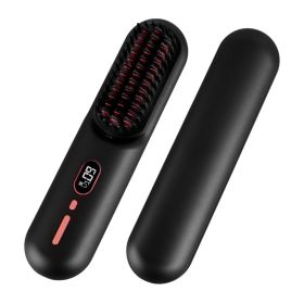 Grey-Black Options -- 1Pc Cordless Negative Ion Hair Straightener Brush Rechargeable Mini Styling Comb With 12 Heating Levels Anti-scald 30S Preh (Option: Black)