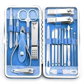 Manicure Set - 19 In 1 Professional Nail Clippers Pedicure Kit, Manicure Tool Kit, Stainless Steel Facial Grooming Set Kit, Gift Idea For Women, (Option: Blue)