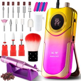 Portable Electric Nail Drill Cordless, 35000 RPM Electric Nail File With Holder,Rechargeable Nail Drill E Filer For Nails,Electric Nail Buffer Na (Option: Golden)