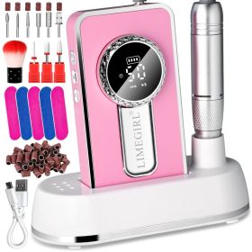 Electric 45000RPM Nail Drill Machine Rechargeable Portable Nail File Electric DIY Nail Drill Kit With Smart LCD Screen For Gel Nail Manicure And (Option: Pink)