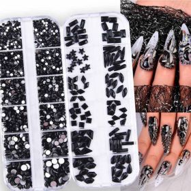 12-grid Water Drop Heart AB Crystal Nail Art Decorations (Option: PH2588 Black-Suit)