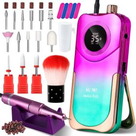 Portable Electric Nail Drill Cordless, 35000 RPM Electric Nail File With Holder,Rechargeable Nail Drill E Filer For Nails,Electric Nail Buffer Na (Option: Green)
