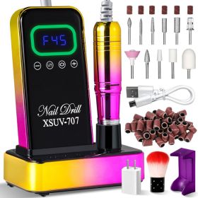 Cordless Nail Drill 45000 RPM, Rechargeable Electric Nail File Kit For Acrylic Gel Polishing Removing, Nail Drill Kit With Bits & Base, Portable (Option: Gold)