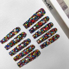GGddsha Long Nail Designs Reusable PMMA AcrylicBaroque Glass Style Press-on Nails With Box Gifts ForWomen,Mosaic Mirage (Option: L)