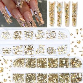 12-grid Water Drop Heart AB Crystal Nail Art Decorations (Option: PH2585 Champagne-Suit)