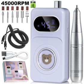 Professional 45000RPM Portable Electric Nail Drill Kit, Rechargeable Nail Electronic File Machine, Electric Nail Polishing Machine With Drill Hea (Option: Purple)