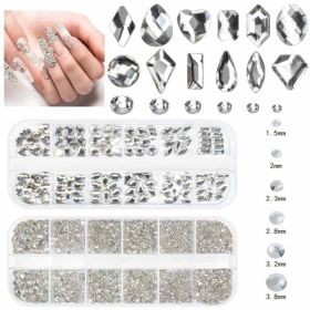 12-grid Water Drop Heart AB Crystal Nail Art Decorations (Option: PH2581 White-Suit)