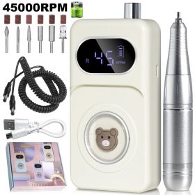 Professional 45000RPM Portable Electric Nail Drill Kit, Rechargeable Nail Electronic File Machine, Electric Nail Polishing Machine With Drill Hea (Option: White)