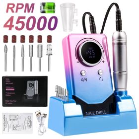 Electric 45000RPM Nail Drill Machine Rechargeable Portable Nail File Electric DIY Nail Drill Kit With Smart LCD Screen For Gel Nail Manicure And (Option: Color)