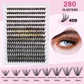 DIY Lash Extension Kit 280pcs Individual Lash Clusters D Curl 30D 40D Thick Volume Eyelash Clusters 0.07D 9-16MM Mixed Length Reusable Soft Natur (Option: 40D Eyelash)