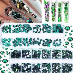12-grid Water Drop Heart AB Crystal Nail Art Decorations (Option: PH2587 Emerald-Suit)