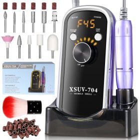 Professional Rechargeable Electric Nail Drill 40000 RPM, Portable Nail File With Storage Stand For Acrylic Gel Polishing Removing - Easy To Use F (Option: Purple)