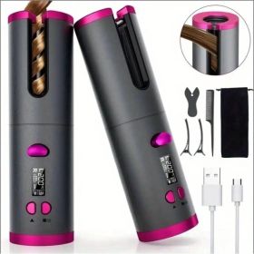 Cordless Automatic Curling Iron USB Charging 6 Temperature All Hair Types (Color: Grey)