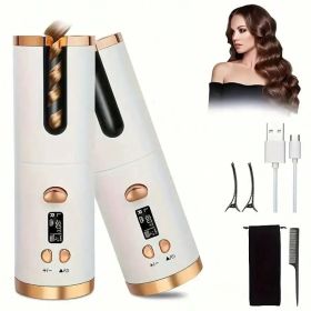 Cordless Automatic Curling Iron USB Charging 6 Temperature All Hair Types (Color: White)