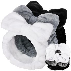 Spa Headband, 6pcs Makeup Headbands and Hair Scrunchies, Bow Skin Care Headband for Washing Face for Teen Girls Women (Color: Black, White, and Gray)