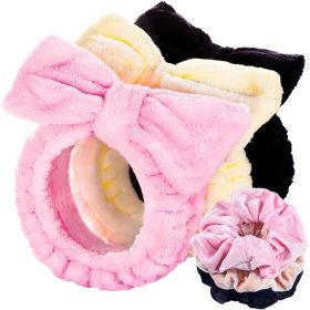 Spa Headband, 6pcs Makeup Headbands and Hair Scrunchies, Bow Skin Care Headband for Washing Face for Teen Girls Women (Color: Pink, Black, and White)