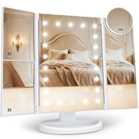 Makeup Mirror, Vanity Mirror with Lights, 2X/3X/10X Magnification, Touch Control, Trifold, Dual Power Supply, Gifts Mothers Day for Mom (Color: White)
