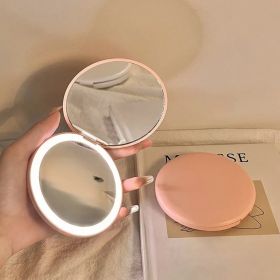 Makeup mirror portable portable small mirror with light led makeup mirror pocket mini handheld luminous folding round mirror (Color: H13-pink)