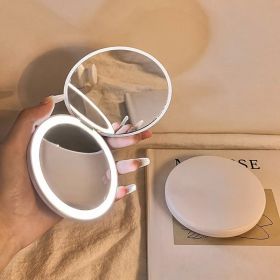 Makeup mirror portable portable small mirror with light led makeup mirror pocket mini handheld luminous folding round mirror (Color: H13-white)