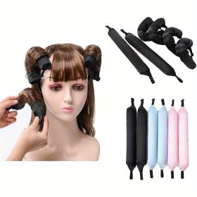 12PCS Lazy Hair Curler Set with Button Foam Rollers Big Wavy Curling Tube Foam Hair Curling Tool (Color: black)