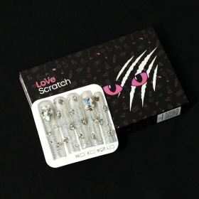 Love Scratch Clear Extra Long Diamond Handmade Press-on Nails (size: S)