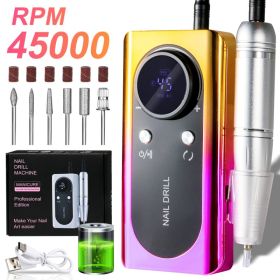 Professional Electric Nail Drill Machine, 45000RPM Rechargeable E-File Nail Drill Cordless, Electric Nail File Kit, Portable Electronic Grinder, (Option: Gold)