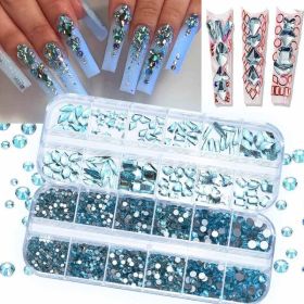 12-grid Water Drop Heart AB Crystal Nail Art Decorations (Option: PH2583 Lake Blue-Suit)