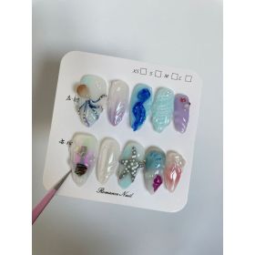 Hand-painted Happy Underwater World White Advanced Long Manicure (Option: Almond-M)